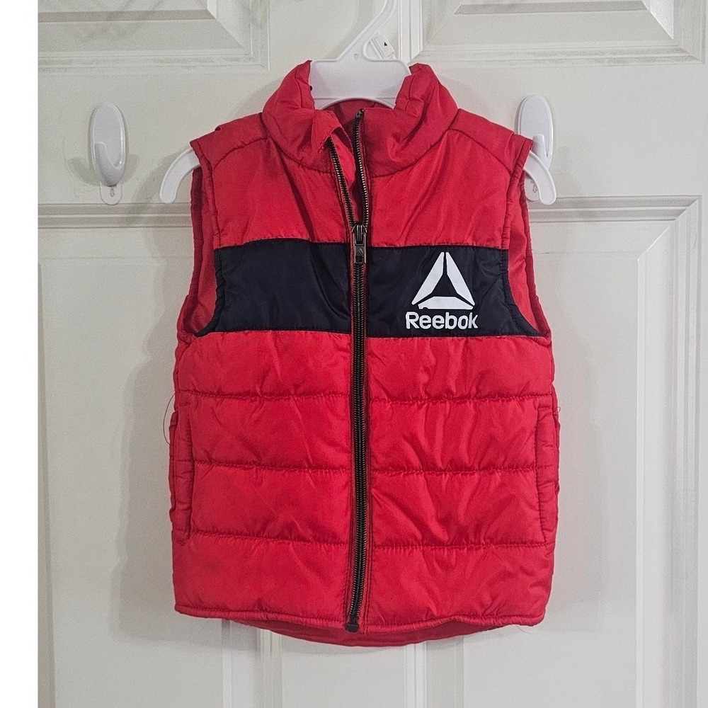 Reebok Kids Red Navy Blue Puffer Vest Full Zip Logo Size 2T Outerwear
